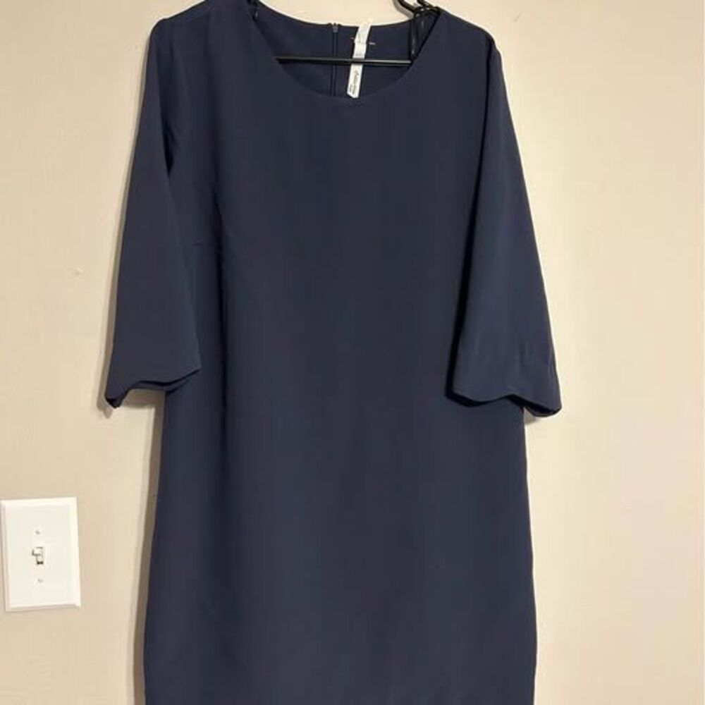 NY Collection Petite XL Navy Blue Shift Dress Bell Sleeve Scoop Neck NWT